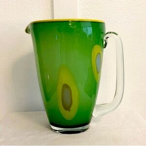 Vintage Art Glass Pitcher Hand Blown Green Avocado Design 2 Quart MCM Heavy